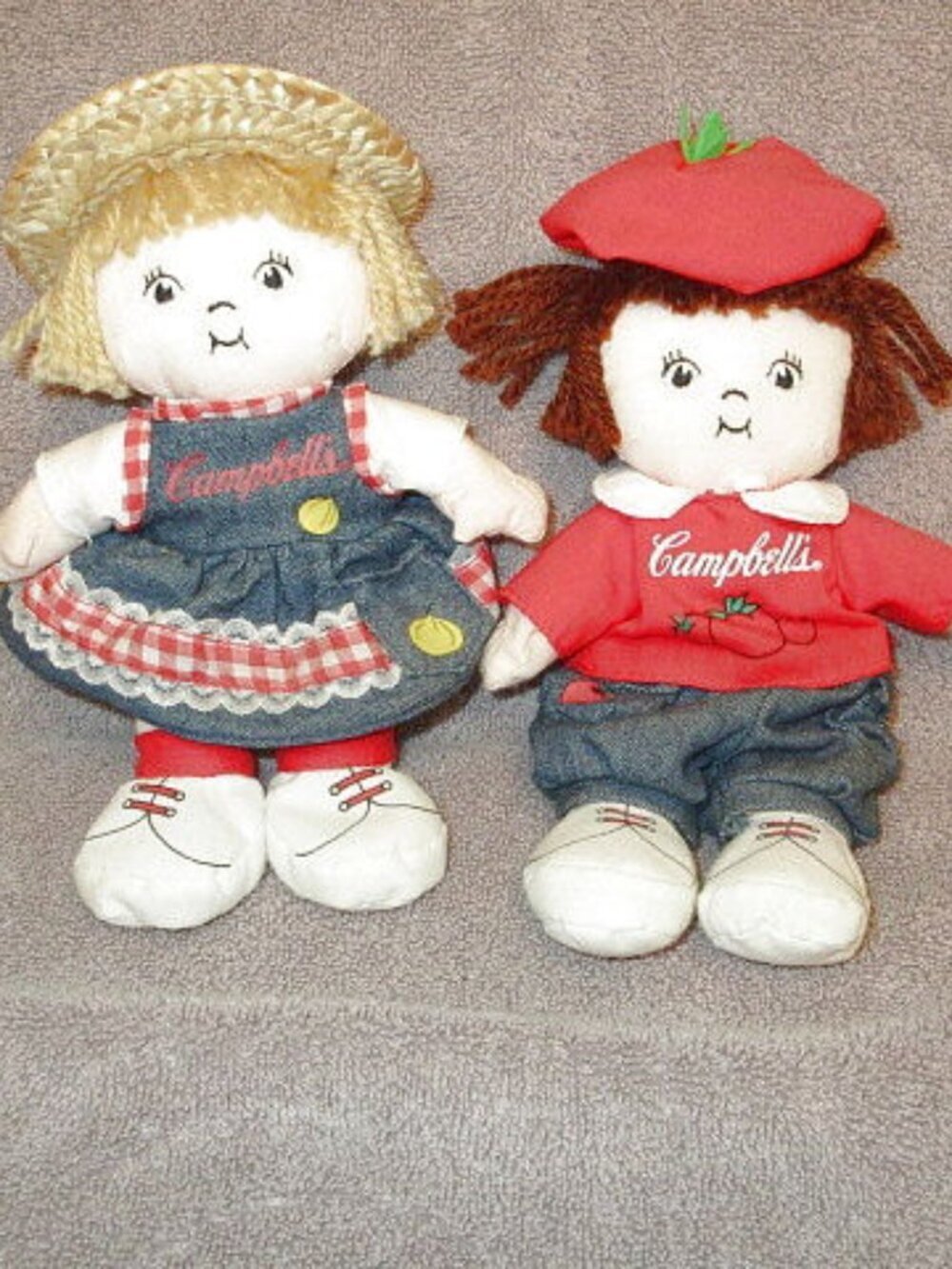 Vtg 90s Campbell's Soup Kids Dolls Set Of 2 Boy & Girl Countrycore Farm Kids 9"